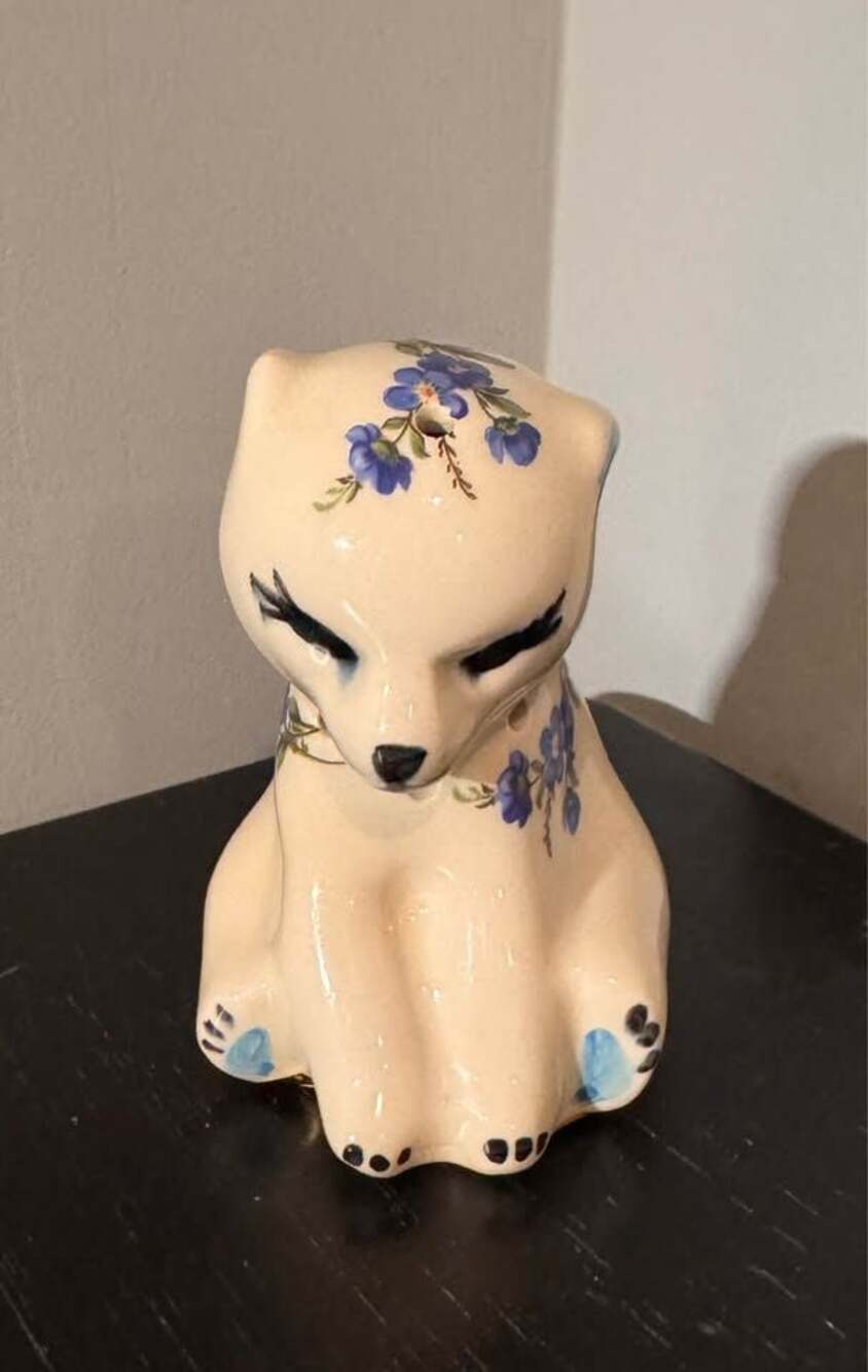 Vintage Beddgelert Pottery Floral Ceramic Cat Potpourri Holder  Figurine 4” from